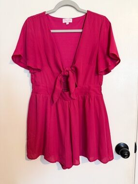 Pink Lily Hot Pink Front Tie Women's Romper
